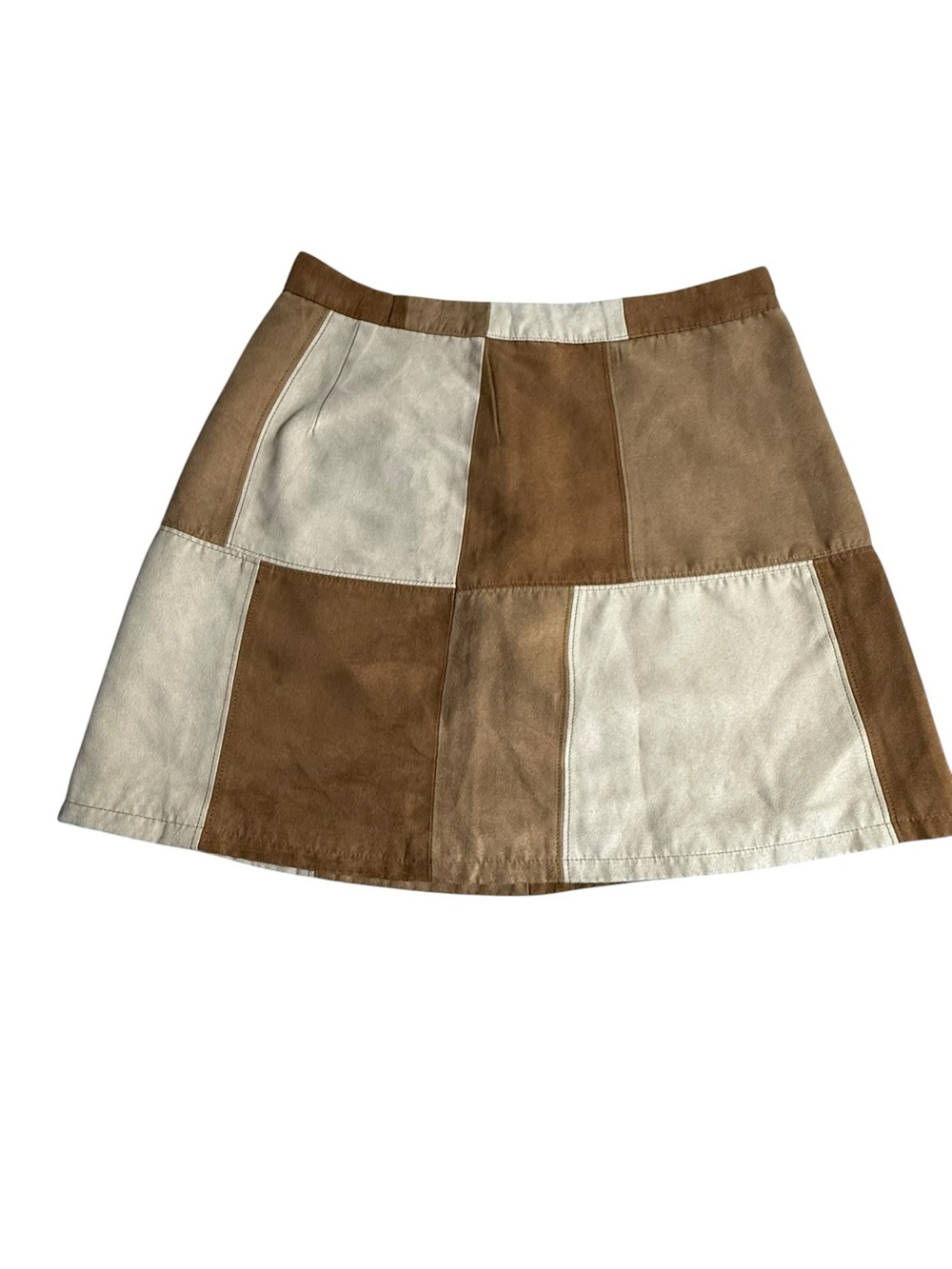 Hollister Patchwork Suede Midi Skirt in Brown & Cream